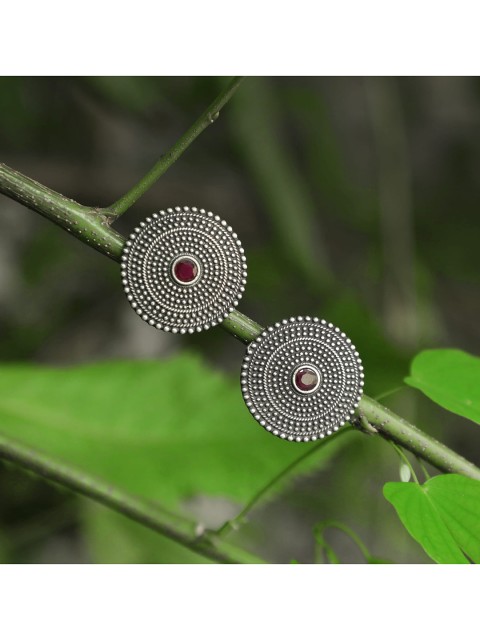 

Adwitiya Collection Silver-Plated & Red Circular Studs