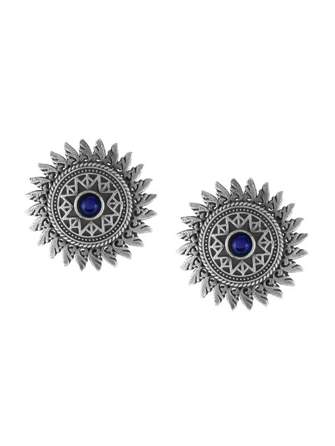 

Adwitiya Collection Silver-Toned & Blue Circular Studs