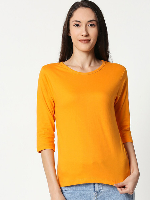 

Bewakoof Women Orange Solid Round Neck T-shirt