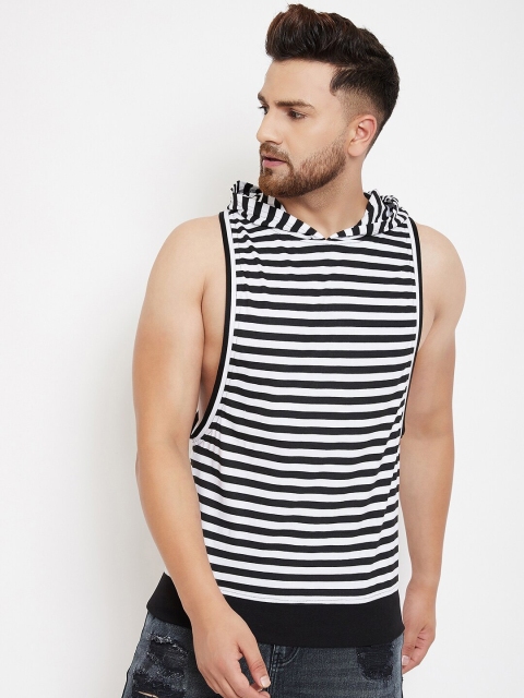 

FUGAZEE Men Black Striped Hood T-shirt