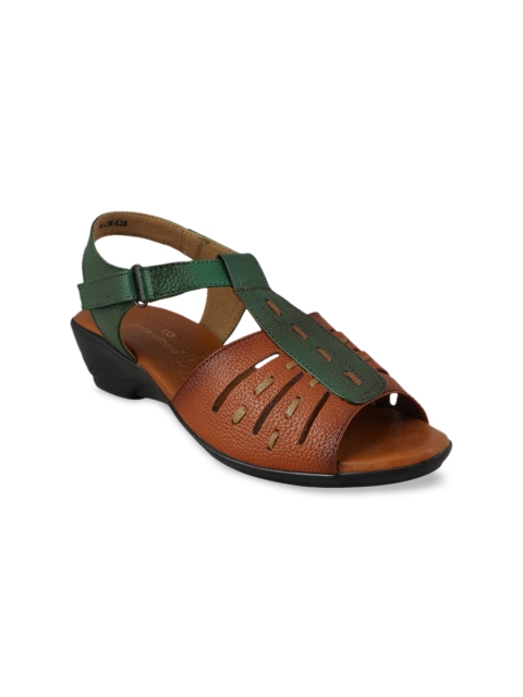 

pelle albero Women Tan Brown & Green Colourblocked Leather Wedges