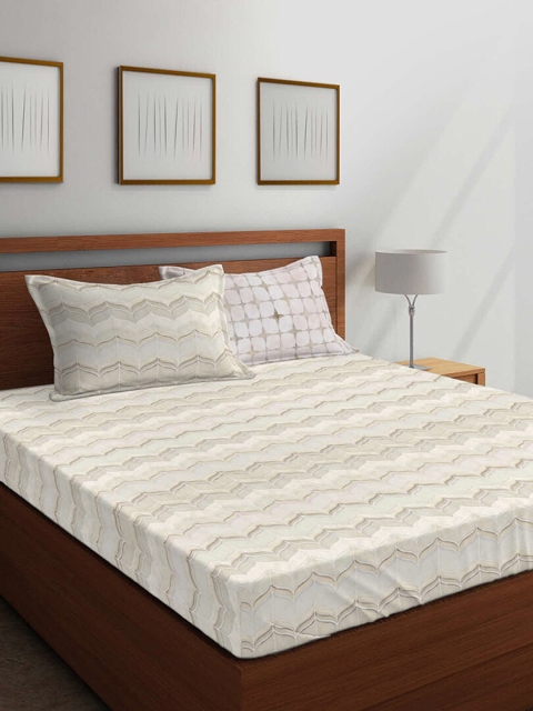 

Boutique Living India Beige & Off-White Ethnic Motifs 300 TC Cotton 1 King Bedsheet with 4 Pillow Covers