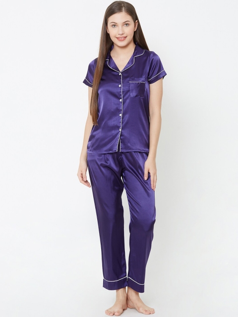 

Sweet Dreams Women Navy Blue Solid Night suit