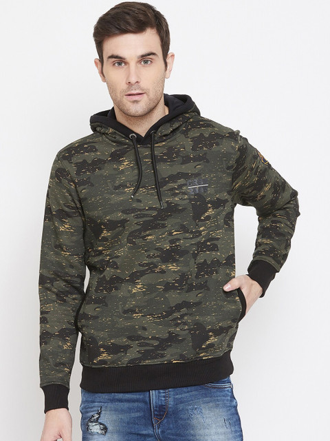 

Crimsoune Club Men Green Printed Hooded Sweatshirt