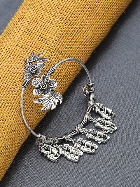

ZeroKaata Silver-Plated German Silver Oxidised Love-Couple Tribal Charm Bracelet
