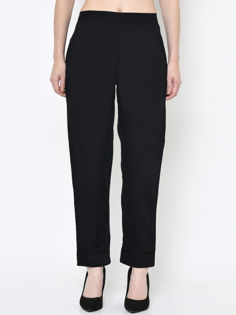 

Meee Women Black Regular Fit Solid Regular Trousers