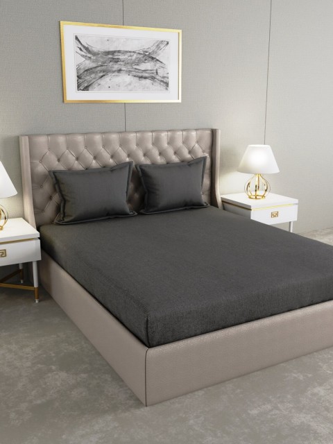 

URBAN SPACE Charcoal Grey Solid 300 TC Cotton 1 King Bedsheet with 2 Pillow Covers