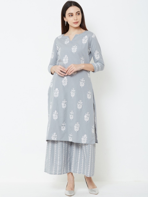 

FASHOR Women Grey & White Printed Kurta with Palazzos