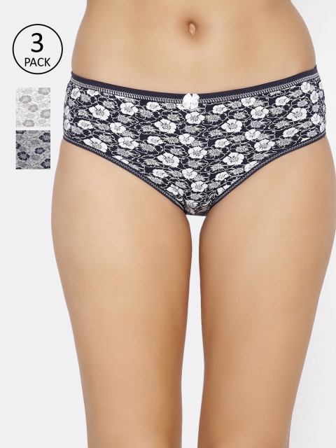 Lady Lyka Women Pack of 3 Printed Hipster Briefs CATER-PILAR-11, Grey