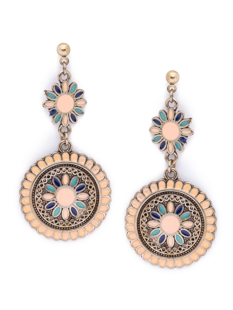 

Globus Gold-Toned & Blue Circular Enameled Drop Earrings