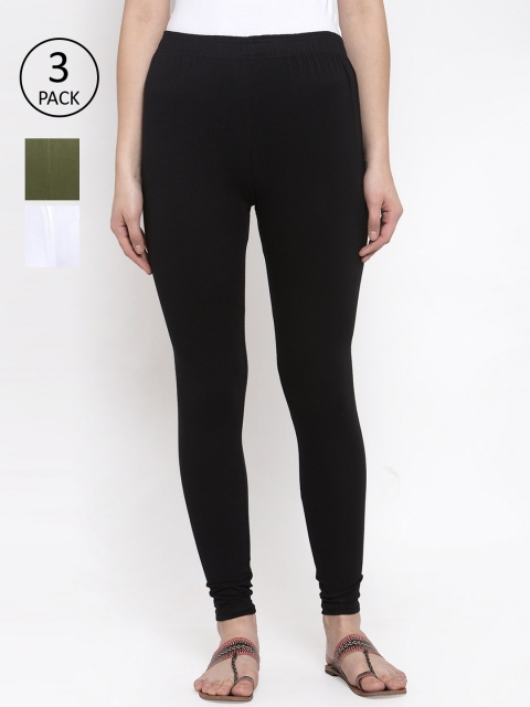 

TAG 7 Women Pack of 3 Solid Ankle-Length Leggings, Black