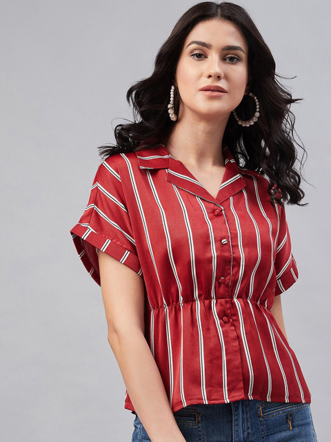 

Carlton London Women Red Striped Shirt Style Top