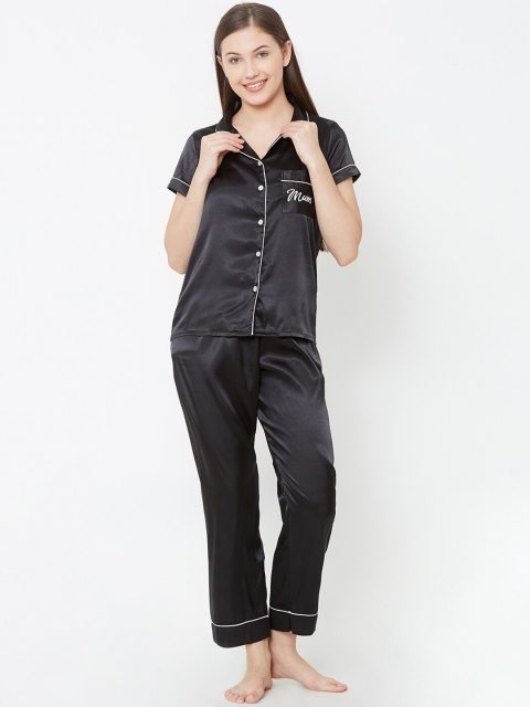 

Sweet Dreams Women Black Solid Night suit