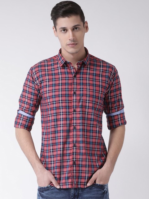 

COBB Men Red & Blue Slim Fit Checked Casual Shirt
