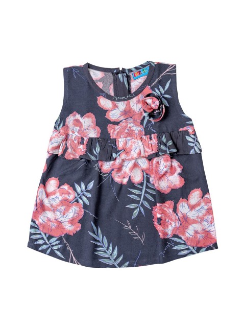

Kid Studio Girls Navy Blue & Pink Printed A-Line Pure Cotton Top