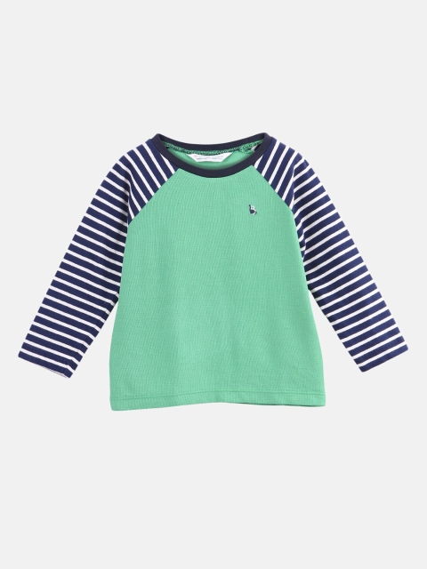 

Beebay Boys Green Navy Blue Striped Round Neck Pure Cotton T-shirt