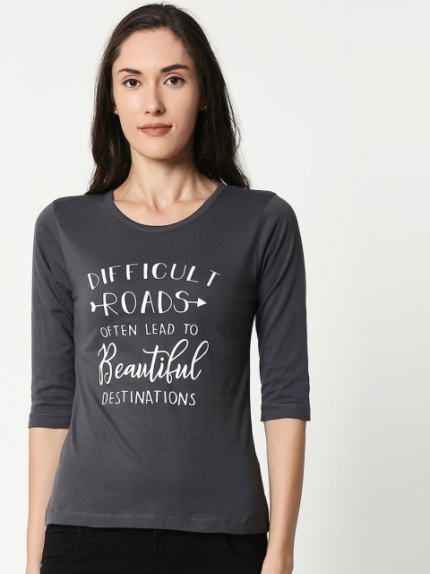 

Bewakoof Women Grey Printed Round Neck T-shirt