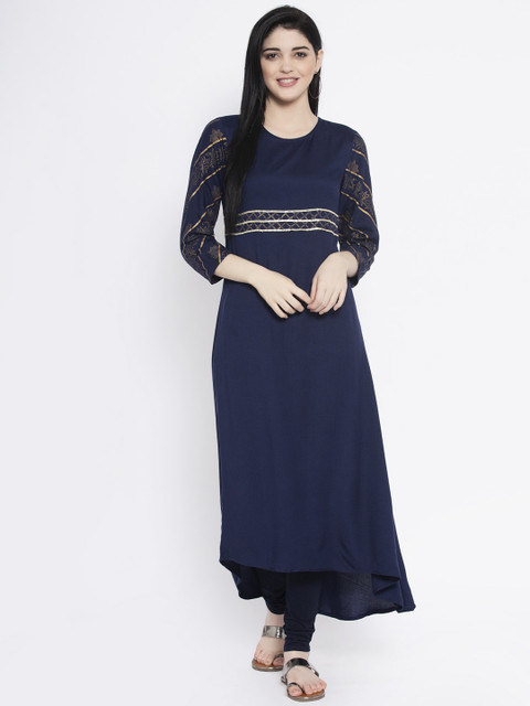 

studio rasa Women Navy Blue Printed A-Line Kurta