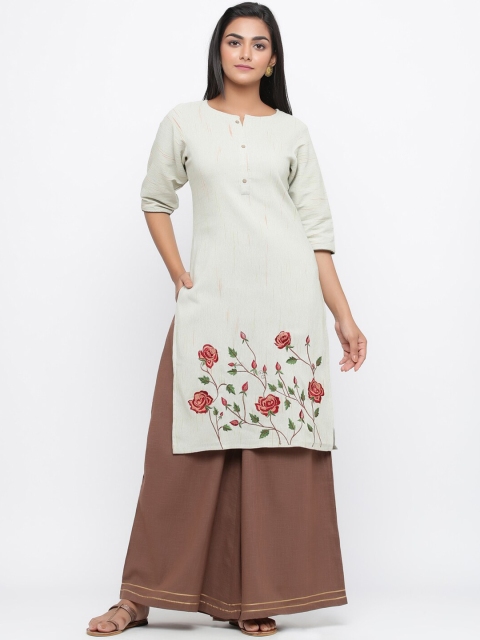 

Silai Bunai Women Pastel Green & Brown Embroidered Kurta with Palazzos