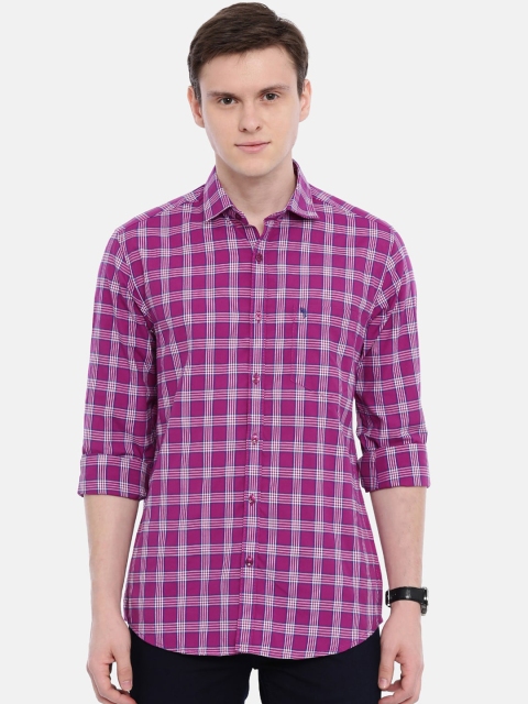 

Classic Polo Men Magenta Pink & White Slim Fit Checked Casual Shirt