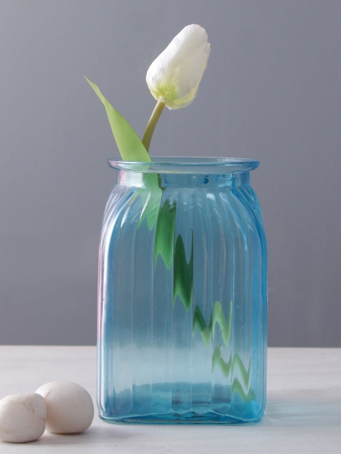 

TAYHAA Blue Solid Glass Flower Vase