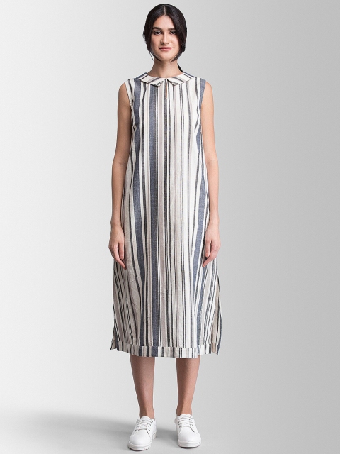 

FableStreet Women White & Blue Striped Sheath Dress