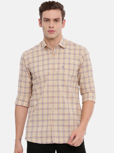 

Classic Polo Men Cream-Coloured & Blue Slim Fit Checked Casual Shirt