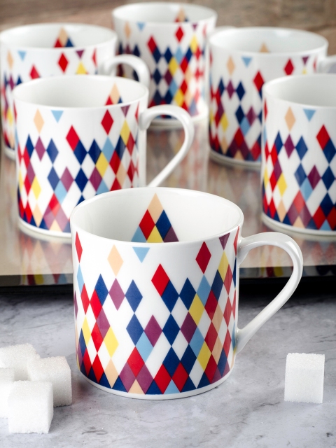 

SONAKI Multicoloured 6 Pcs Printed Bone China Mug Set, Multi
