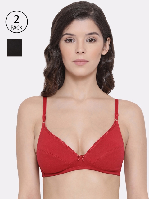 

Lux Lyra Pack Of 2 Black & Red Solid Non-Wired Non Padded Everyday Bra