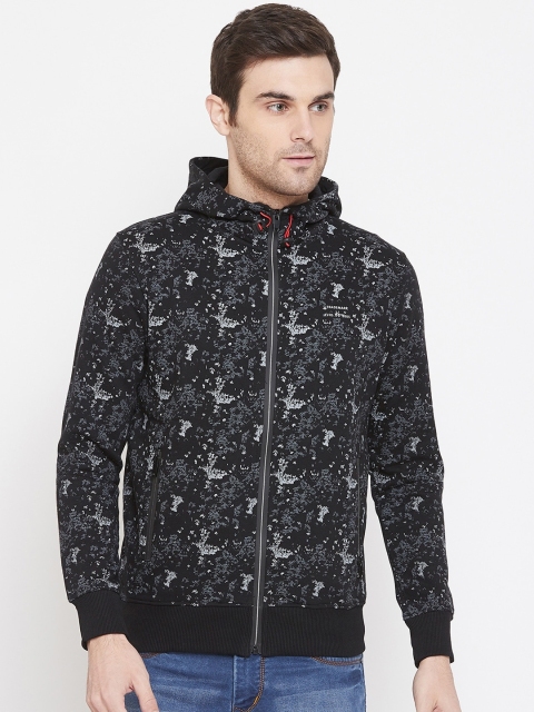 

Crimsoune Club Men Black & Grey Printed Hooded Sweatshirt