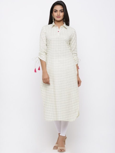 

Aprique FAB Women Beige & Black Checked Straight Kurta