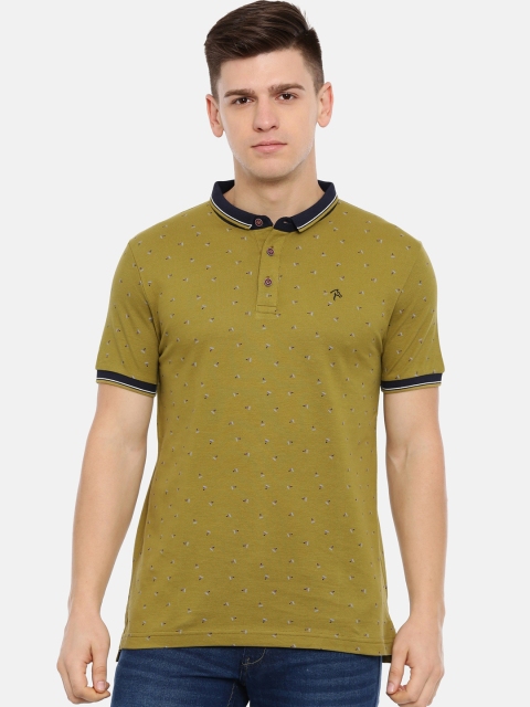 

Classic Polo Men Mustard Green Printed Polo Collar T-shirt