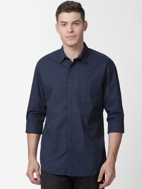 

Mucho Solo Men Navy Blue Slim Fit Solid Casual Shirt