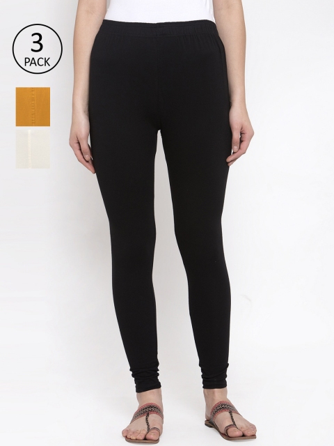 

TAG 7 Women Pack Of 3 Solid Leggings, Black