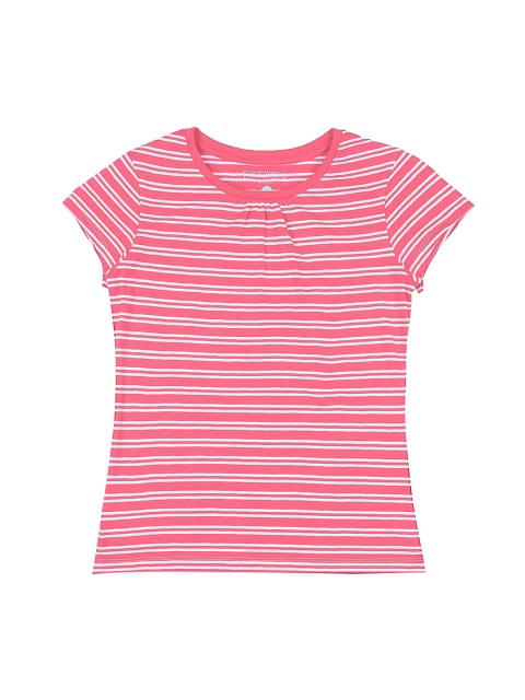 Pantaloons Junior Girls Pink White Striped Round Neck Pure Cotton T-shirt
