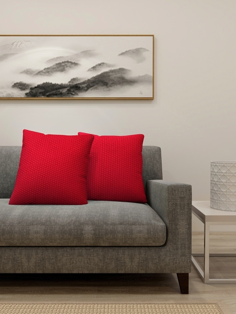 

KLOTTHE Red Set of 2 Self Design Square Cushion Covers