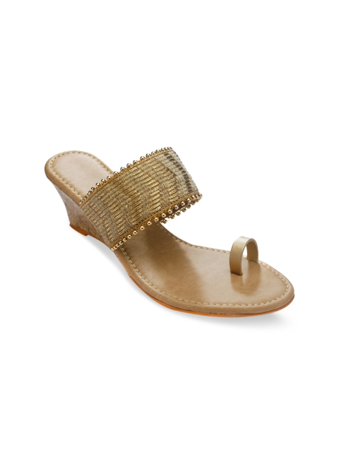 

TRENDS & TRADES Women Gold-Coloured Embellished Wedges