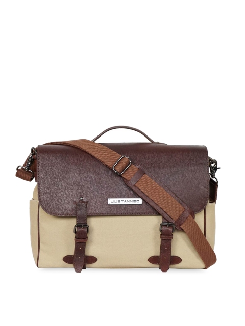 

Justanned Men Beige & Brown Colourblocked Leather Laptop Bag