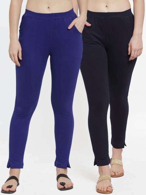 

TAG 7 Women Pack Of 2 Solid Straight-Fit Ankle-Length Leggings, Blue