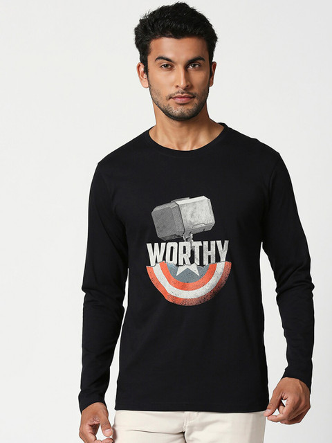 

Bewakoof Men Black Captain America Printed Round Neck T-shirt