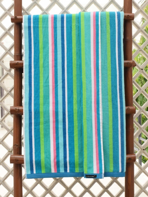 

AVI Living Unisex Blue & Green Striped Summer Velour 420 GSM Bath Towel