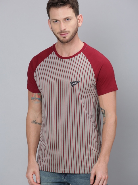 

DILLINGER Men Grey Striped Round Neck Pure Cotton T-shirt