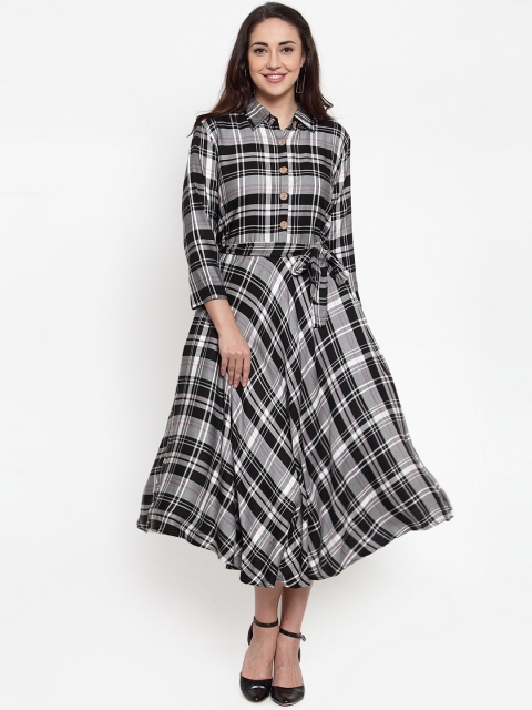 

Baani Creations Women Black Checked Fit and Flare Dress