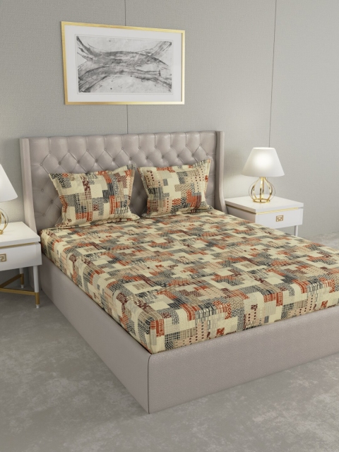 

Raymond Home Beige & Grey Abstract 104 TC Cotton 1 King Bedsheet with 2 Pillow Covers