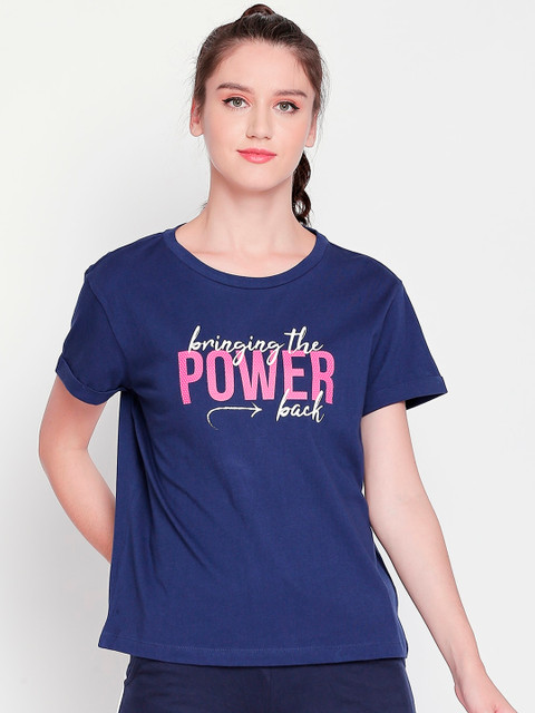 

Ajile by Pantaloons Women Navy Blue Printed Round Neck T-shirt