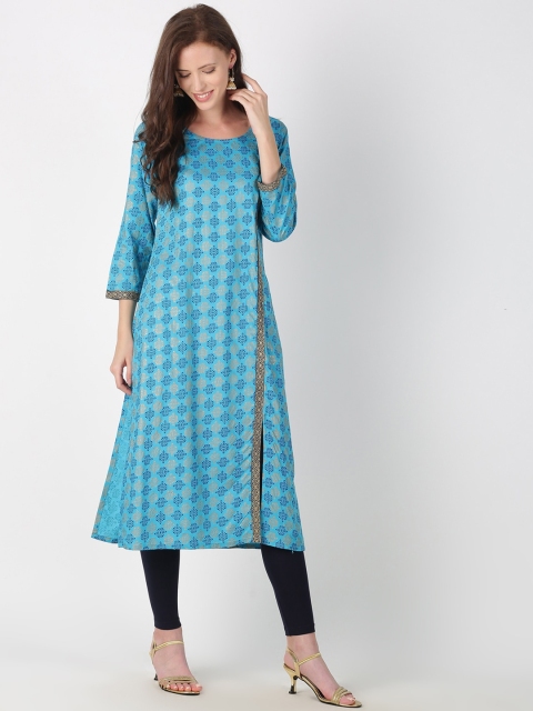 

Saffron Threads Women Blue Printed Straight Kurta