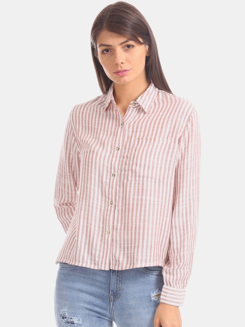 

Aeropostale Women Brown & White Regular Fit Striped Casual Shirt