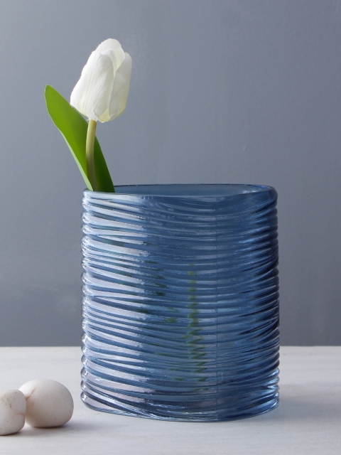 

TAYHAA Blue Textured Glass Flower Vase