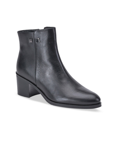 

Saint G Women Black Solid Leather Heeled Boots