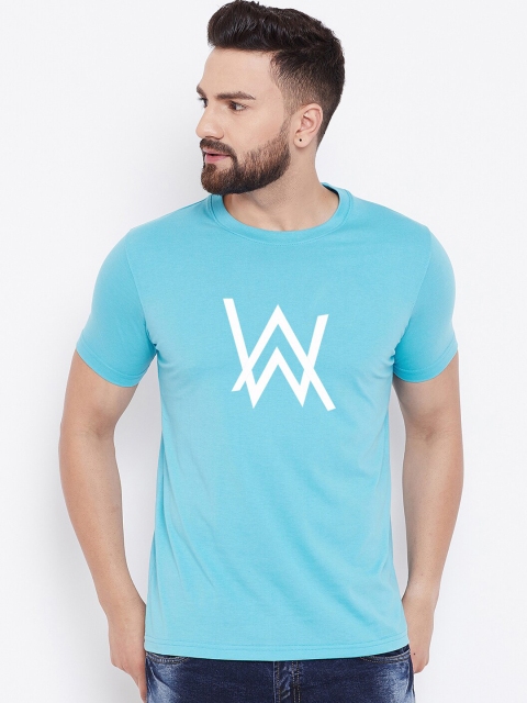 

wesquare Men Blue & White Printed Round Neck T-shirt